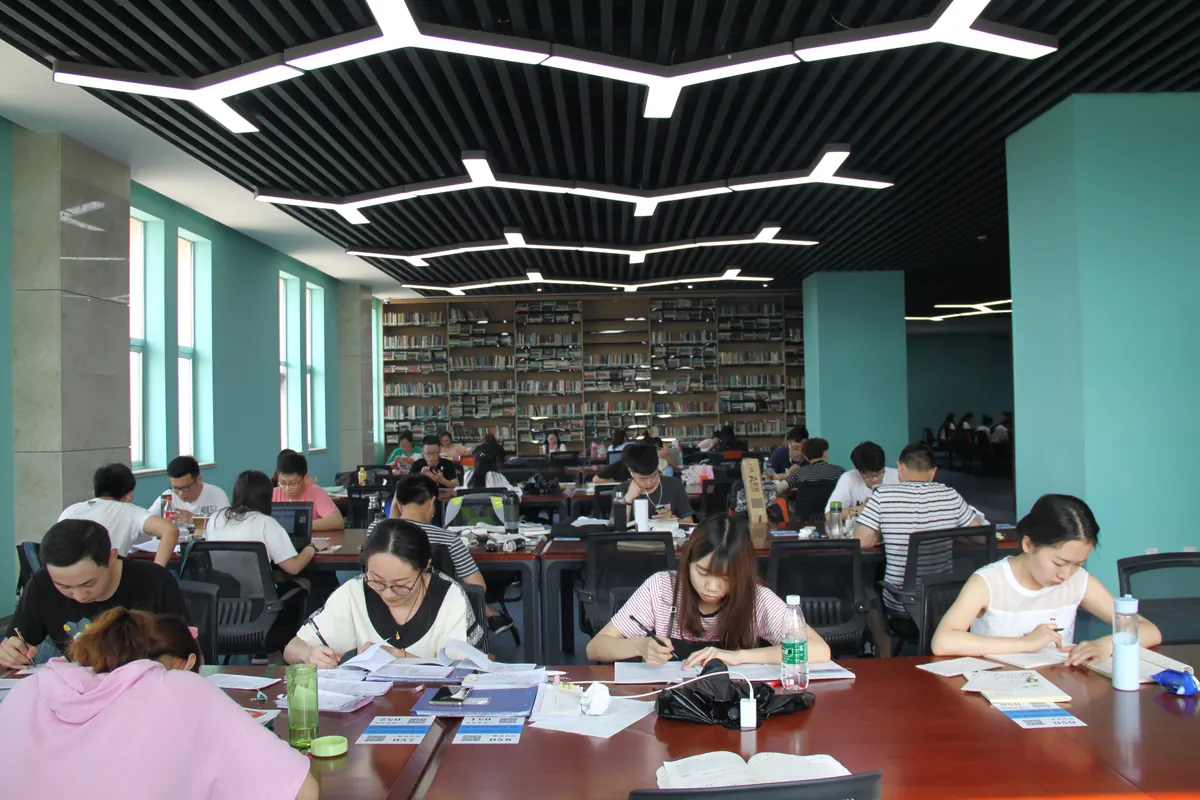 Students studying IB terms in a library